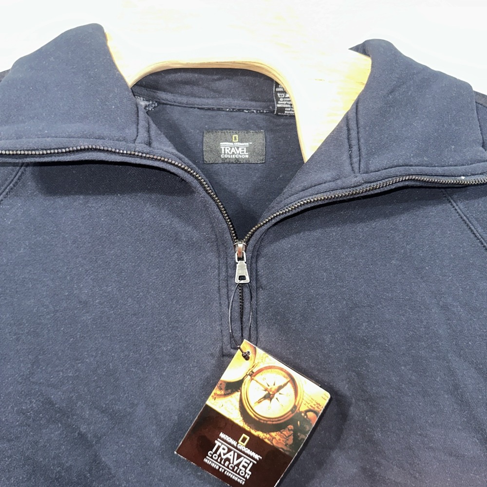 National Geographic Mens Quarter Zip Pullover Sweatshirt Navy Blue L 35N730T41 - Picture 12 of 13